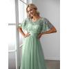 imageEverPretty Womens Elegant Crew Neck Sequin Ruffle Sleeve Empire Waist ALine Long Formal Evening DressesMint Green