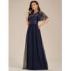imageEverPretty Womens Elegant Crew Neck Sequin Ruffle Sleeve Empire Waist ALine Long Formal Evening DressesNavy