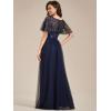 imageEverPretty Womens Elegant Crew Neck Sequin Ruffle Sleeve Empire Waist ALine Long Formal Evening DressesNavy