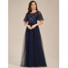 imageEverPretty Womens Elegant Crew Neck Sequin Ruffle Sleeve Empire Waist ALine Long Formal Evening DressesNavy
