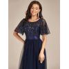 imageEverPretty Womens Elegant Crew Neck Sequin Ruffle Sleeve Empire Waist ALine Long Formal Evening DressesNavy