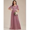 imageEverPretty Womens Elegant Crew Neck Sequin Ruffle Sleeve Empire Waist ALine Long Formal Evening DressesOrchid