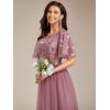 imageEverPretty Womens Elegant Crew Neck Sequin Ruffle Sleeve Empire Waist ALine Long Formal Evening DressesOrchid