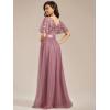 imageEverPretty Womens Elegant Crew Neck Sequin Ruffle Sleeve Empire Waist ALine Long Formal Evening DressesOrchid