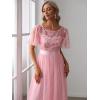 imageEverPretty Womens Elegant Crew Neck Sequin Ruffle Sleeve Empire Waist ALine Long Formal Evening DressesPink