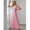 imageEverPretty Womens Elegant Crew Neck Sequin Ruffle Sleeve Empire Waist ALine Long Formal Evening DressesPink