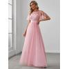 imageEverPretty Womens Elegant Crew Neck Sequin Ruffle Sleeve Empire Waist ALine Long Formal Evening DressesPink