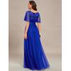 imageEverPretty Womens Elegant Crew Neck Sequin Ruffle Sleeve Empire Waist ALine Long Formal Evening DressesRoyal Blue