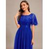 imageEverPretty Womens Elegant Crew Neck Sequin Ruffle Sleeve Empire Waist ALine Long Formal Evening DressesRoyal Blue