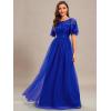 imageEverPretty Womens Elegant Crew Neck Sequin Ruffle Sleeve Empire Waist ALine Long Formal Evening DressesRoyal Blue