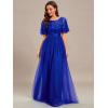 imageEverPretty Womens Elegant Crew Neck Sequin Ruffle Sleeve Empire Waist ALine Long Formal Evening DressesRoyal Blue