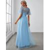 imageEverPretty Womens Elegant Crew Neck Sequin Ruffle Sleeve Empire Waist ALine Long Formal Evening DressesSky Blue
