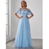 imageEverPretty Womens Elegant Crew Neck Sequin Ruffle Sleeve Empire Waist ALine Long Formal Evening DressesSky Blue