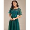 imageEverPretty Womens Elegant Crew Neck Sequin Ruffle Sleeve Empire Waist ALine Long Formal Evening DressesTeal