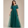 imageEverPretty Womens Elegant Crew Neck Sequin Ruffle Sleeve Empire Waist ALine Long Formal Evening DressesTeal