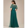 imageEverPretty Womens Elegant Crew Neck Sequin Ruffle Sleeve Empire Waist ALine Long Formal Evening DressesTeal