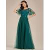 imageEverPretty Womens Elegant Crew Neck Sequin Ruffle Sleeve Empire Waist ALine Long Formal Evening DressesTeal
