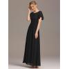 imageEverPretty Womens Elegant Round Neck Short Sleeves Chiffon Empire Waist Floor Length Formal Bridesmaid Dress 01840PHBlack
