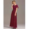 imageEverPretty Womens Elegant Round Neck Short Sleeves Chiffon Empire Waist Floor Length Formal Bridesmaid Dress 01840PHBurgundy