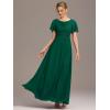 imageEverPretty Womens Elegant Round Neck Short Sleeves Chiffon Empire Waist Floor Length Formal Bridesmaid Dress 01840PHDark Green