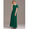 imageEverPretty Womens Elegant Round Neck Short Sleeves Chiffon Empire Waist Floor Length Formal Bridesmaid Dress 01840PHDark Green