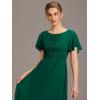 imageEverPretty Womens Elegant Round Neck Short Sleeves Chiffon Empire Waist Floor Length Formal Bridesmaid Dress 01840PHDark Green
