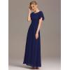 imageEverPretty Womens Elegant Round Neck Short Sleeves Chiffon Empire Waist Floor Length Formal Bridesmaid Dress 01840PHNavy Blue