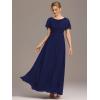 imageEverPretty Womens Elegant Round Neck Short Sleeves Chiffon Empire Waist Floor Length Formal Bridesmaid Dress 01840PHNavy Blue