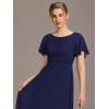 imageEverPretty Womens Elegant Round Neck Short Sleeves Chiffon Empire Waist Floor Length Formal Bridesmaid Dress 01840PHNavy Blue