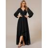 imageEverPretty Womens Fall Elegant A Line V Neck Ruched High Low Long Sleeve Formal Wedding Guest Dresses 2043Black