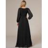 imageEverPretty Womens Fall Elegant A Line V Neck Ruched High Low Long Sleeve Formal Wedding Guest Dresses 2043Black