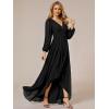 imageEverPretty Womens Fall Elegant A Line V Neck Ruched High Low Long Sleeve Formal Wedding Guest Dresses 2043Black