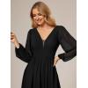imageEverPretty Womens Fall Elegant A Line V Neck Ruched High Low Long Sleeve Formal Wedding Guest Dresses 2043Black