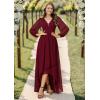 imageEverPretty Womens Fall Elegant A Line V Neck Ruched High Low Long Sleeve Formal Wedding Guest Dresses 2043Burgundy