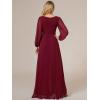 imageEverPretty Womens Fall Elegant A Line V Neck Ruched High Low Long Sleeve Formal Wedding Guest Dresses 2043Burgundy