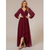 imageEverPretty Womens Fall Elegant A Line V Neck Ruched High Low Long Sleeve Formal Wedding Guest Dresses 2043Burgundy