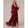 imageEverPretty Womens Fall Elegant A Line V Neck Ruched High Low Long Sleeve Formal Wedding Guest Dresses 2043Burgundy