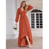 imageEverPretty Womens Fall Elegant A Line V Neck Ruched High Low Long Sleeve Formal Wedding Guest Dresses 2043Burnt Orange