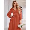 imageEverPretty Womens Fall Elegant A Line V Neck Ruched High Low Long Sleeve Formal Wedding Guest Dresses 2043Burnt Orange