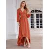 imageEverPretty Womens Fall Elegant A Line V Neck Ruched High Low Long Sleeve Formal Wedding Guest Dresses 2043Burnt Orange
