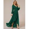 imageEverPretty Womens Fall Elegant A Line V Neck Ruched High Low Long Sleeve Formal Wedding Guest Dresses 2043Dark Green