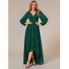 imageEverPretty Womens Fall Elegant A Line V Neck Ruched High Low Long Sleeve Formal Wedding Guest Dresses 2043Dark Green