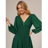 imageEverPretty Womens Fall Elegant A Line V Neck Ruched High Low Long Sleeve Formal Wedding Guest Dresses 2043Dark Green