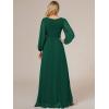 imageEverPretty Womens Fall Elegant A Line V Neck Ruched High Low Long Sleeve Formal Wedding Guest Dresses 2043Dark Green