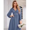 imageEverPretty Womens Fall Elegant A Line V Neck Ruched High Low Long Sleeve Formal Wedding Guest Dresses 2043Dusty Navy