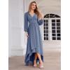 imageEverPretty Womens Fall Elegant A Line V Neck Ruched High Low Long Sleeve Formal Wedding Guest Dresses 2043Dusty Navy