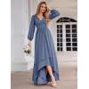 imageEverPretty Womens Fall Elegant A Line V Neck Ruched High Low Long Sleeve Formal Wedding Guest Dresses 2043Dusty Navy
