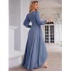 imageEverPretty Womens Fall Elegant A Line V Neck Ruched High Low Long Sleeve Formal Wedding Guest Dresses 2043Dusty Navy