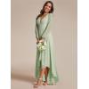 imageEverPretty Womens Fall Elegant A Line V Neck Ruched High Low Long Sleeve Formal Wedding Guest Dresses 2043Mint Green