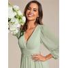 imageEverPretty Womens Fall Elegant A Line V Neck Ruched High Low Long Sleeve Formal Wedding Guest Dresses 2043Mint Green